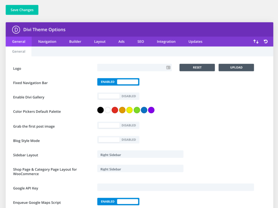 Divi vs Astra: Divi settings