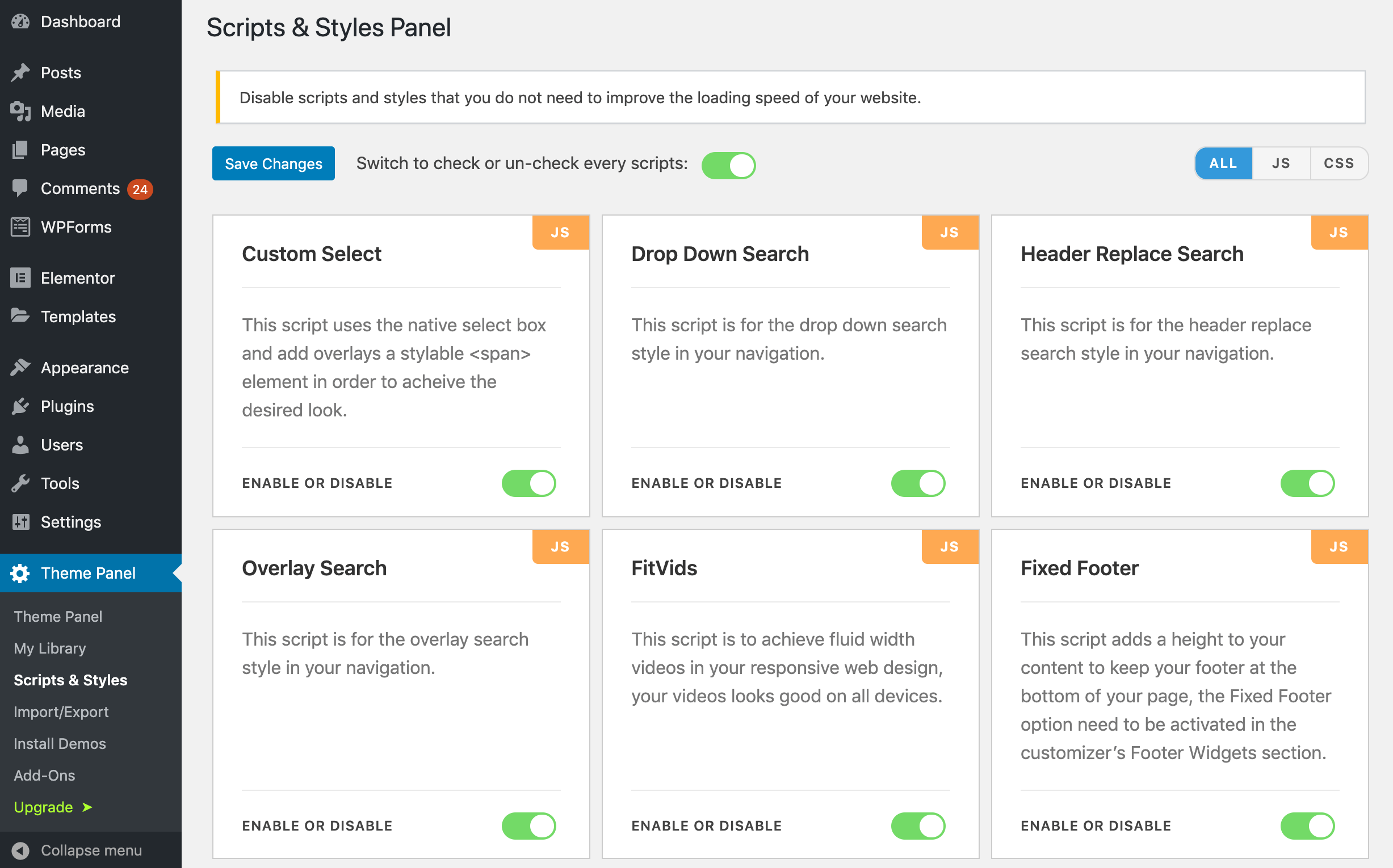 oceanWP scripts