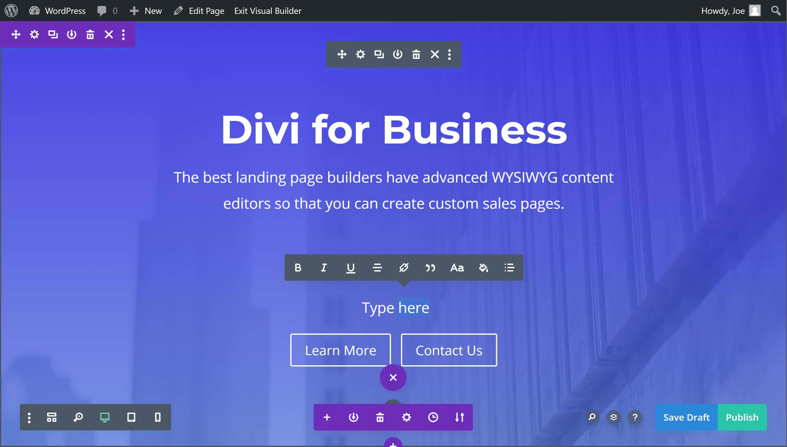 Divi Landing Page Builder Interface